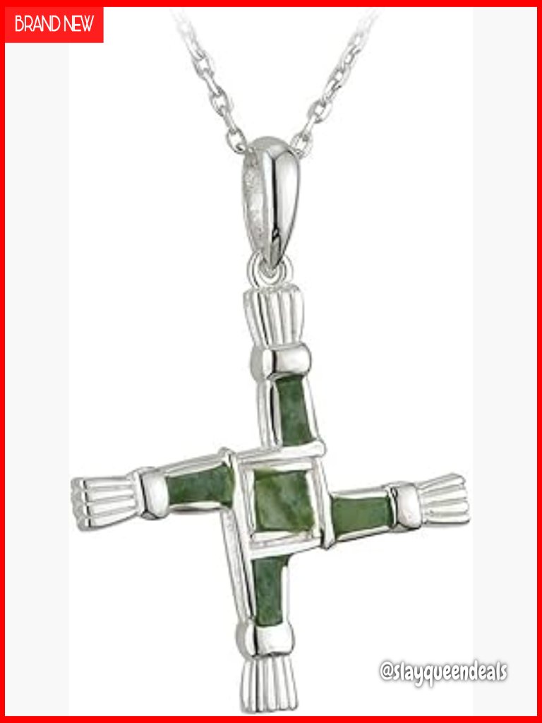Connemara Marble St Brigid's Cross Pendant Necklace Sterling Silver Irish
